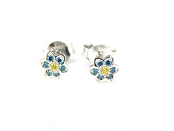 Brill 14 K Fehérarany Virág Fülbevalók Kék És Sárga Gyémántokkal