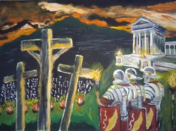 Történelmi este a Golgota hegyen. Akril festmény, 50 x 70