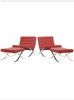 2 Barcelona armchairs with ottoman, Ferrari red