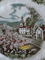 Angol porcelán dísztányér, Johnson Bros -  falusi tájkép
