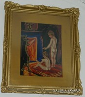 Big needle tapestry in antique blondel frame> naked