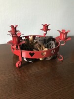 Különleges piros fém adventi koszorú alap keret gyertyatartó vintage