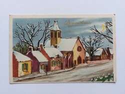 Old New Year's card 1949 postcard snowy cottages church