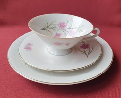 Weisswasser német porcelán reggeliző kávés teás szett csésze csészealj kistányér virág mintával