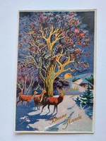 Old New Year's card 1931 postcard deer deer snowy landscape