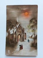 Old Christmas postcard postcard church snowy landscape