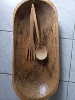 Handmade wooden turtle, fork, spoon