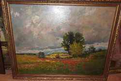 Artúr Tölgyessy (1853 - 1920) field with flowers - oil / canvas painting