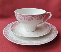 CP Lettin német porcelán reggeliző kávés teás szett csésze csészealj kistányér rózsaszín virág minta