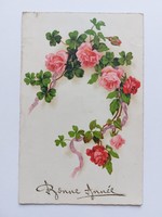 Old New Year postcard postcard clover rose