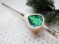 Régi diorámás üveg karácsonyfa dísz csúcsdísz 25cm