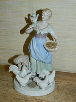 German Grafenthal porcelain woman feeding hens