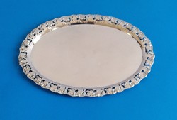 Silver Art Nouveau oval tray with pierced rim and floral decoration