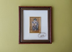 Miniatűr falikép aranyozott lemezre nyomtatva - Habán kerámia patikaedény