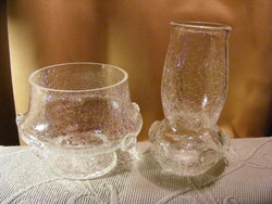 2 db Jan Havelka cseh fátyolüveg  asztalközép kínáló tál és váza