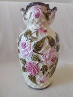 Steidl, znaim: antique majolica vase, with rose decoration, 25 cm