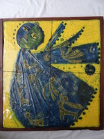 Kerámia nagy falikép korai Geszler Mária +Angyalka" 62x56 cm