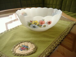 Milk glass with a beautiful flower pattern, heat-resistant, Jena bowl, with a face