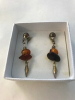 New! Custom-made silver jewelry. Marked, 925. Dangling earrings. 3.5 cm long. Made of amber stones.