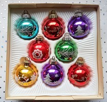 Régi üveg színes festett  gömb karácsonyfa díszek 8db 5cm
