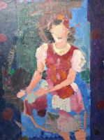 Népviseletes lány portréja (olaj, vászon, kerettel 62x48 cm) J. Riisen - skandináv festőművész