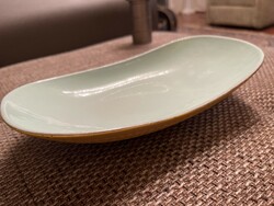 West Germany art deco kerámia. Gyönyörű, meleg sárga alj, pasztellzöld belső, csónak alakú forma