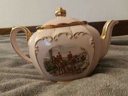 Eredeti, valóban antik SADLER rózsaszín zsánerképes teás/kávés kancsó vagy kanna