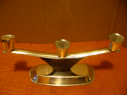 Silver-plated 3-branch candle holder with teak body.