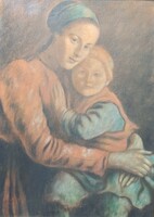 Glatz Oszkár: A jó néne (korabeli másolat, pasztell, papír 50x35 cm + keret) kettős portré