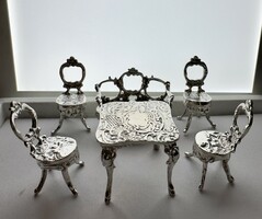 694T. From HUF 1! Antique silver (115.6 g), miniature neo-baroque sitting set with table!