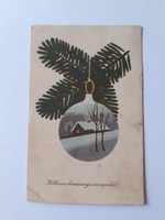 Old Christmas postcard 1958 postcard with a picture of a pine branch