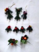 Retro régi német karácsonyi dekoráció dísz, műanyag fenyőág színes bogyók alma, kreatív célokra