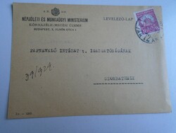 D191532 Levelezőlap Népjóléti Minisztérium -kormányfőtanácsos aláírása -küldve Szombathely -re 1929