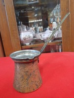 Old bronze, copper handmade Turkish coffee pourer. Marked.