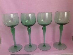 Francia zöld üveg talpas pohár (4  darab)