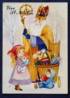 Modern Karácsonyi üdvözlő képeslap Mikulás ajándékkal
