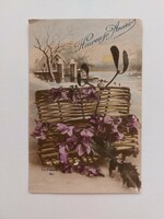 Old postcard floral postcard violet landscape