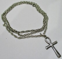 Special, rare 80cm silver necklace with ankh cross pendant