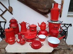 Enameled enamelled red package coffee pot milk jug tray bucket Ceglédi jug Jászkisér