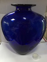 Hatalmas kék üveg váza, padlóváza, különleges ritka darab