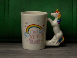 Unicorn glazed ceramic mug - with figural ears, in a gift box