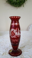 Bohemia egermann etched ruby colored glass vase