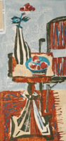 András Rác (1926-2013): still life (colored linocut, full size 60x42 cm)