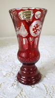 Bohemia egermann polished, etched ruby colored glass vase