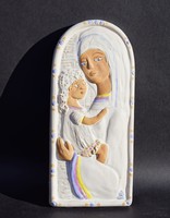 Nagyméretű ritka Győrbíró Enikő fali kerámia falidísz Szűz Mária kis Jézussal anya gyermekével