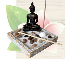 New zen garden - meditation buddha figure statue feng shui exotic ornament incense rake sand
