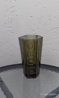 Art deco füstszínű öntött üveg váza a 60-as évekből 18 cm magas (12/d)