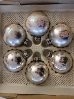 Retro üveg karácsonyfadísz ezüst gömb 6 db