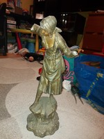 Antique, 44 cm high pewter or spaiater female statue