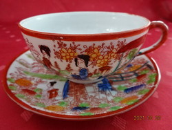 Japán porcelán teáscsésze  + alátét, barna szegélyes. Vanneki!